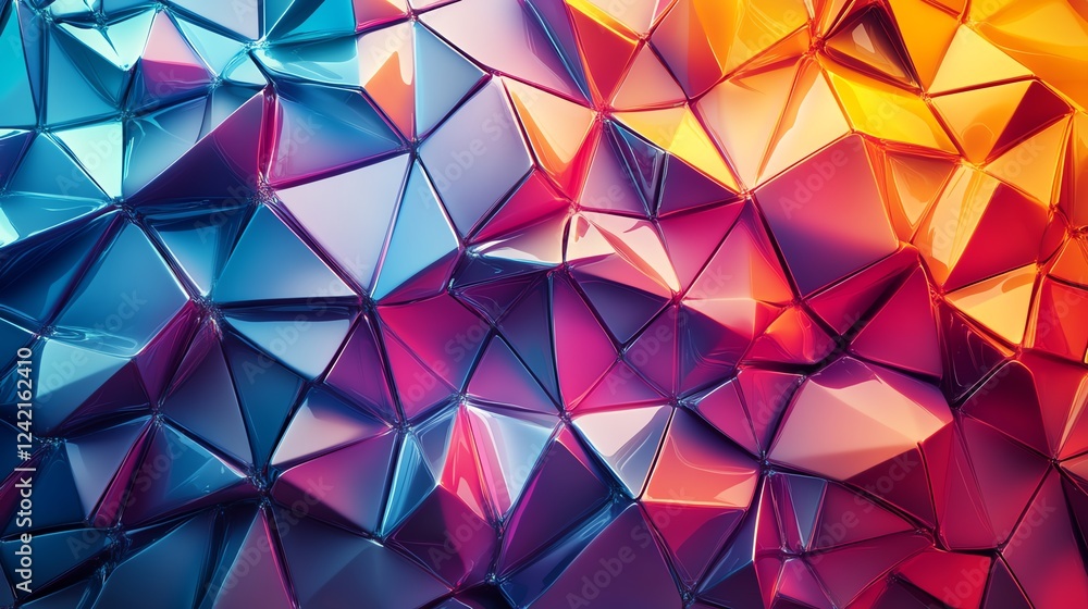 Poster brightly colored geometric patterns with metallic textures create a dynamic visual display in modern
