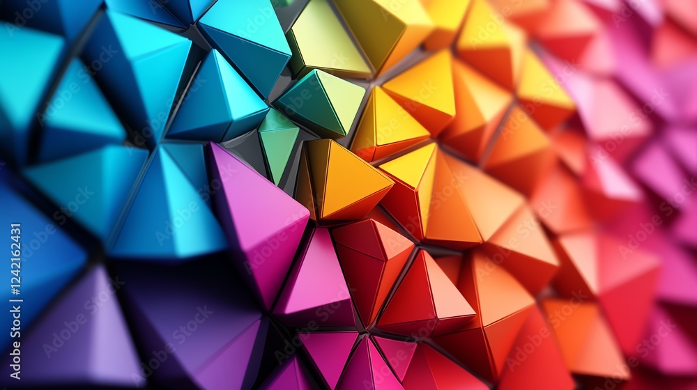 Poster colorful geometric shapes create a vibrant pattern of triangles and polygons in a modern design