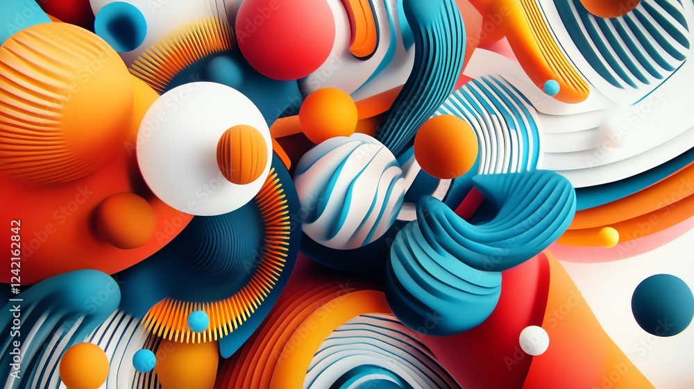 Poster colorful abstract design featuring vibrant shapes and curves creating a dynamic visual experience