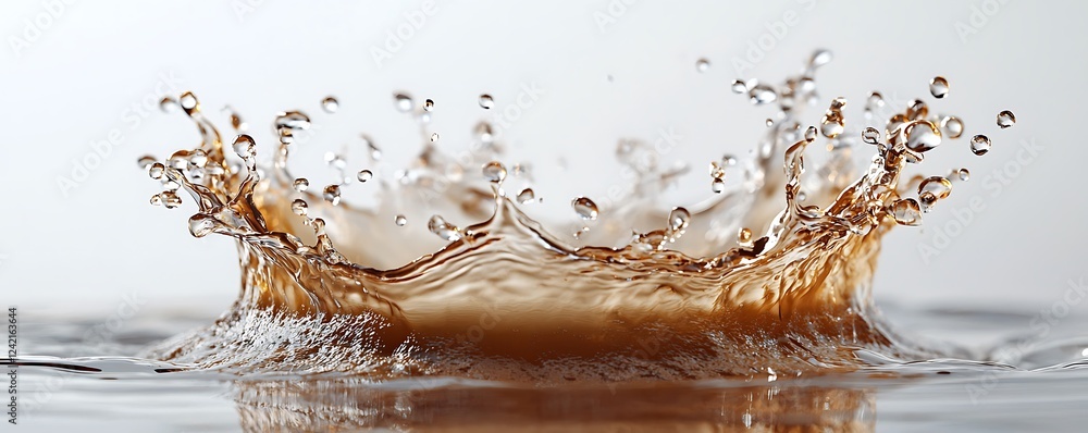 Poster a dynamic splash of water creating a perfect circular ring, isolated on a white background for visua
