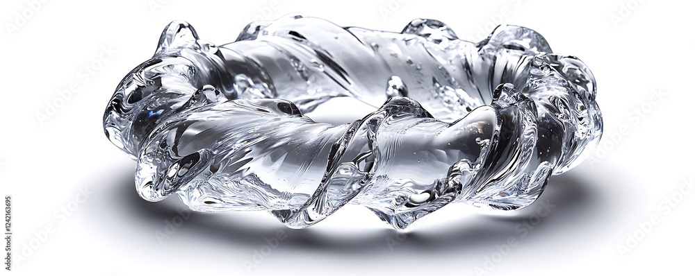 Poster a dynamic splash of water creating a perfect circular ring, isolated on a white background for visua