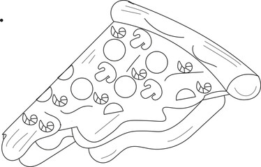 the illustration of delicious cheese pizza with paperoni, mushrooms, and small prawn