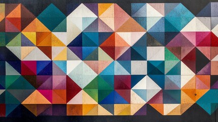 Colorful Geometric Mural Featuring Vibrant Patterns in an Urban Setting During Daylight
