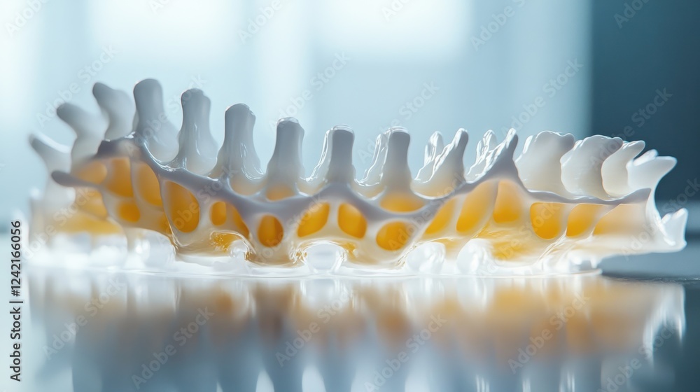 Aufkleber a medium closeup of a 3dprinted spinal implant resting on a glass surface highlighting its intricate
