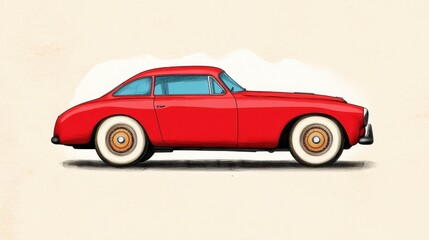 Fototapeta premium Red Vintage Car Side View Illustration with Classic Design Elements