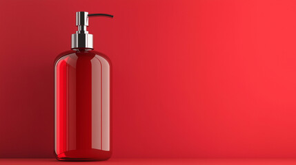 Fototapeta premium modern dispenser red bottle with a pump , on red background