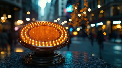 Illuminated city sign, glowing, night, urban, advertising, street, bokeh, display, advertisement, promotional