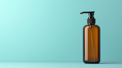 Obraz premium modern dispenser bottle with a pump , on blue background . cream , shampoo , cosmetic , soap , gel