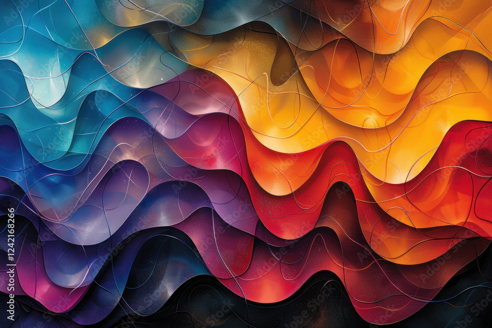 Poster an abstract composition of wavy shapes that flow into each other.