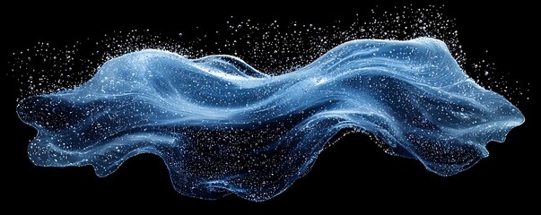 A gentle swirl of blue water with tiny bubbles forming as it flows in wave-like patterns, isolated on a Black PNG background.