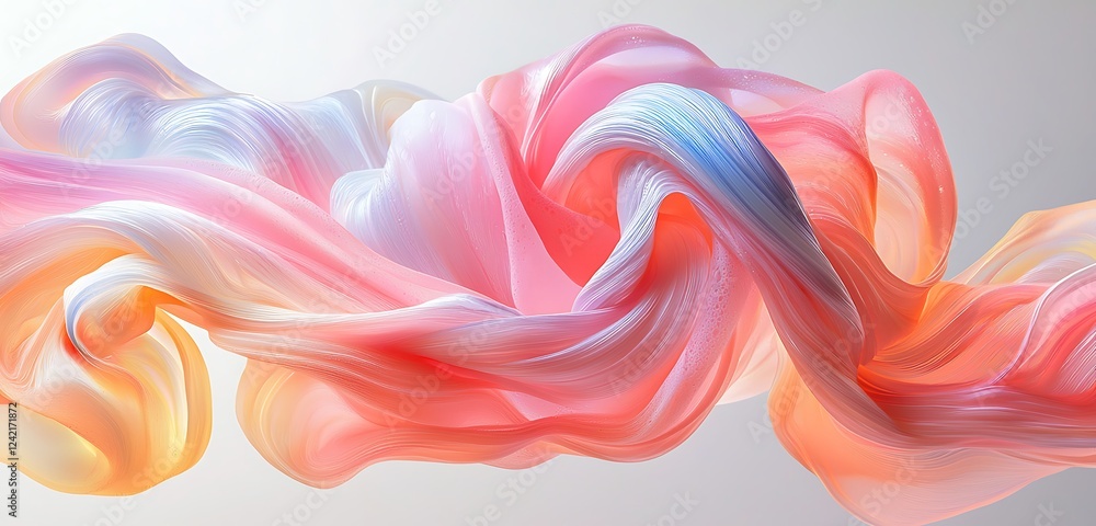 Poster a gentle swirl of pastel-colored abstract twirling lines, creating a soft and calming atmosphere ide