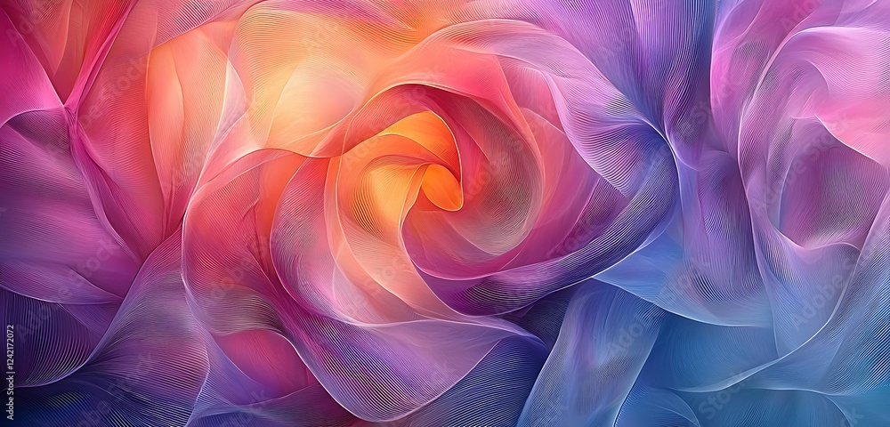 Poster a gentle swirl of pastel-colored abstract twirling lines, creating a soft and calming atmosphere ide