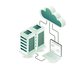 Computer technology cloud server concept illustration