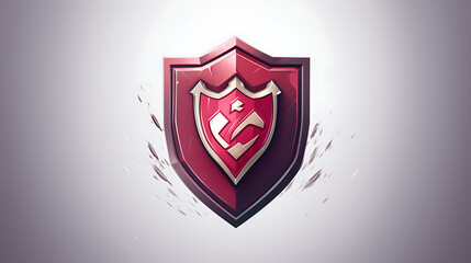 Red shield emblem, game reward, white background, digital art, gaming concept