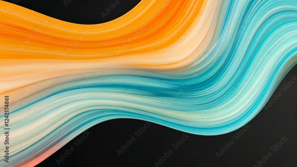 Poster vibrant orange and teal psychedelic gradient with grainy texture flowing across black background in 