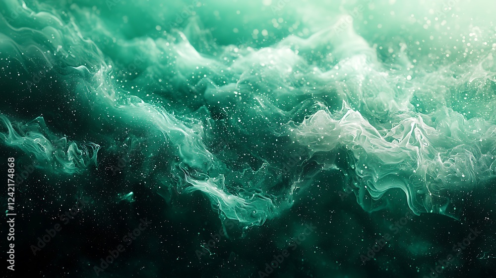 Poster a glowing green gradient background with a grainy texture, creating a serene yet dynamic vibe, perfe