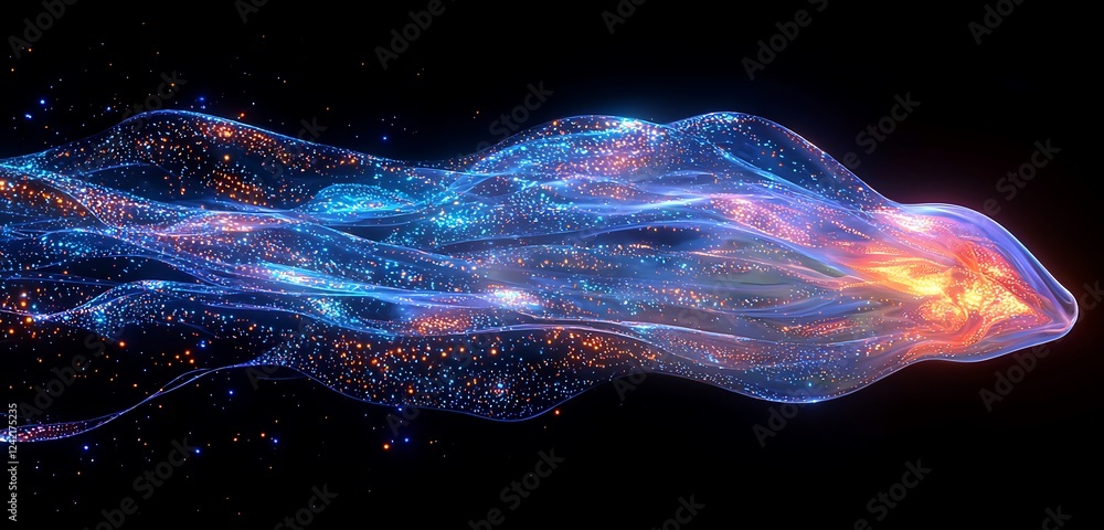 Wall mural a glowing neon holographic wave, fluidly bending in an iridescent motion across the screen, with col