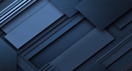 Fototapeta premium Abstract dark blue geometric shapes layered design.