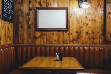 Rustic Wooden Booth in a Cozy Restaurant.