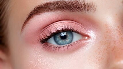 Obraz premium Woman with blue eyes and pink eye shadow