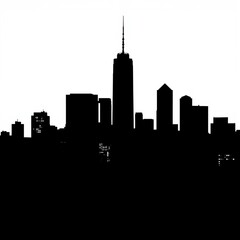 Fototapeta premium Silhouette of a city skyline with palm trees at sunset reflected in the water skyline silhouette 