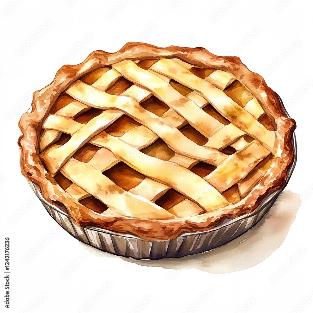 Poster pie with a lattice crust is shown in a white background