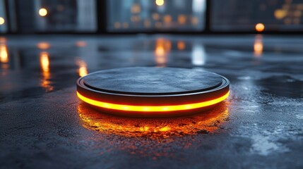 Obraz premium Illuminated Platform, Cityscape Background, Product Display