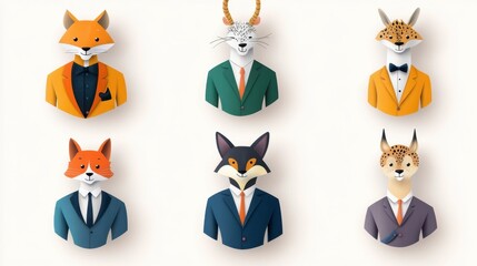 Fototapeta premium Stylish Animal Characters in Suits Displayed in a Creative Layout
