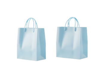 Two Elegant Light Blue Shopping Bags on a Vibrant Teal and Glitch Background, Ready for Retail Branding and Online Shopping.