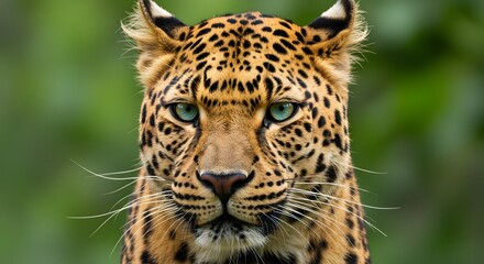 Obraz premium Stunning Leopard Portrait Green Background