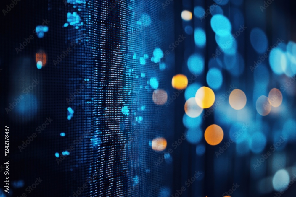 Poster abstract digital data stream with bokeh lights.