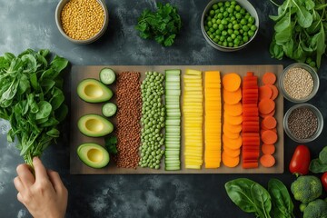 Vegetable Arrangement with Colorful Healthy Ingredients for Plant-Based Meal Prep and Nutrition