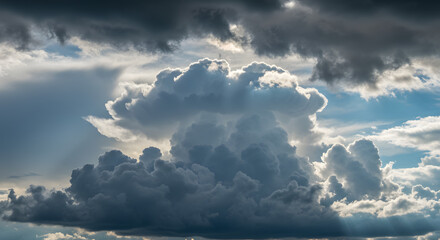 Cloudscape with large, towering cumulonimbus clouds building up before a summer storm