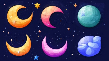 Fototapeta premium Colorful Celestial Bodies with Lunar and Stellar Elements in Space
