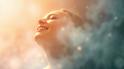 Woman’s Face Glowing in Warmth the Eternal Heavenly Light of Jesus Christ
