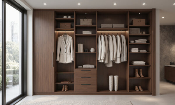 Voice-activated Mocha Musse wardrobe that opens and organizes based on personal preferences, with integrated AI-powered suggestions for outfits based