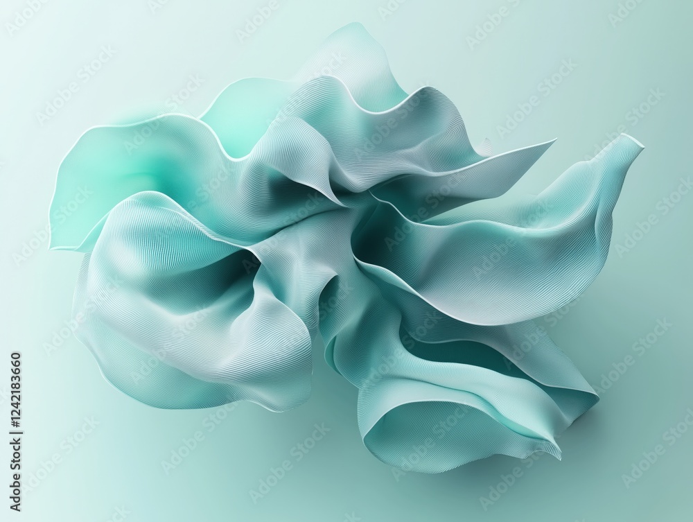 Poster abstract swirling teal fabric creating a dynamic, flowing form against a soft background.
