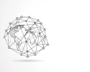 A stylized globe design representing global connectivity through a network of interconnected lines and nodes.