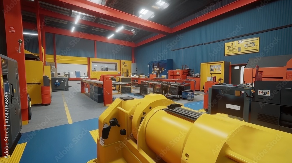 Poster a high-tech assembly floor using augmented reality for equipment troubleshooting and repairs.