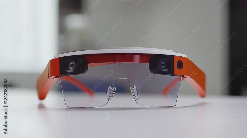 Aufkleber a high-tech factory utilizing smart glasses and augmented reality for industrial process monitoring.