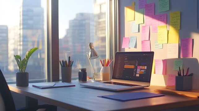 Minimalist Modern Office Workspace with Creative Desk Setup and Professional Organization