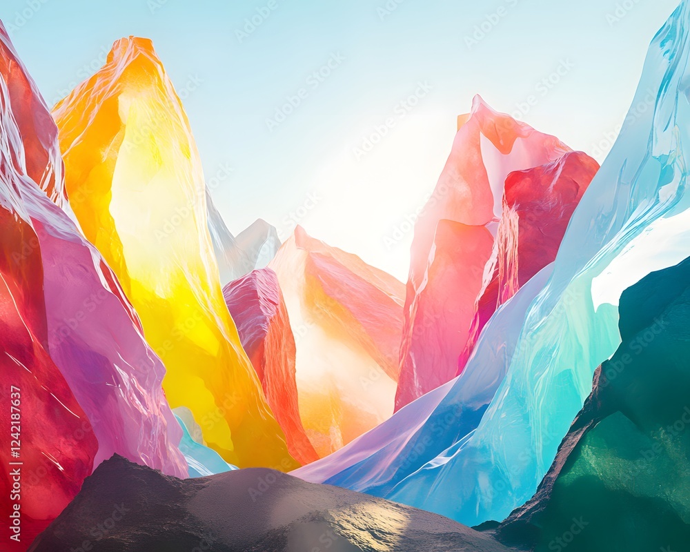 Poster a dynamic composition with transparent shapes and vibrant gradients evokes movement and energy, crea