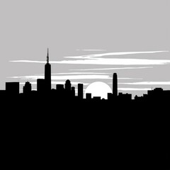 Obraz premium Illustration of a construction site of a residential complex with modern buildings and cranes at sunset illuminated by warm light skyline silhouette 