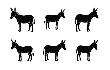 Silhouettes of Donkeys in Different Poses