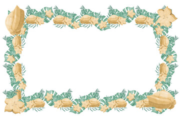 Watercolor Tropical Floral Frame with Ripe Carambola and Lush Exotic Foliage for Print, Textile and Web Design