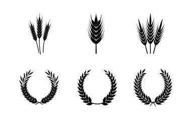 Black and White Wheat Ears and Wreaths Graphic Set