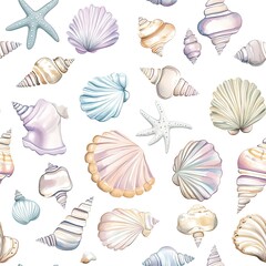 Obraz premium Pastel Sea Shells Seamless Pattern Texture