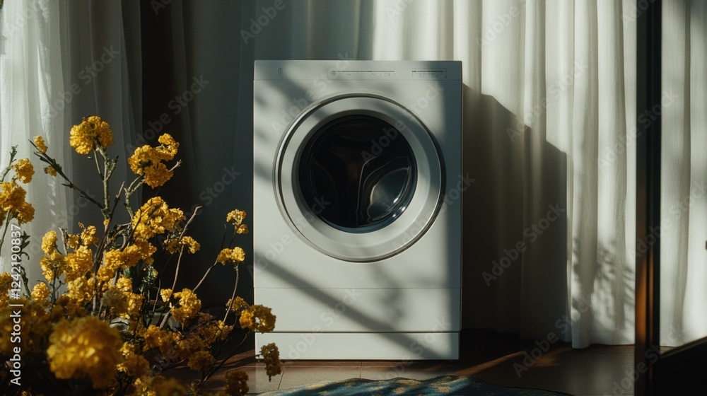 Aufkleber a stylish washing machine with an automatic lint filter system, designed for high-performance washin