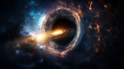 Obraz premium swirling galaxy with bright center near black hole in deep space