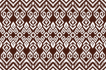 Ikat vector pattern, brown ethnic embroidery style, hand draw painting, fabric abstract.
